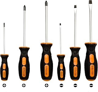 Schraubendreher Set 6-tlg - Magnetischer - Schraubenzieher Satz mit Schlitz und Kreuzschlitz - PH 3 Größen - SL 3 Größen - Soft Grip Griff, Robuster Chrom-Vanadium-Stahl Screwdriver Set