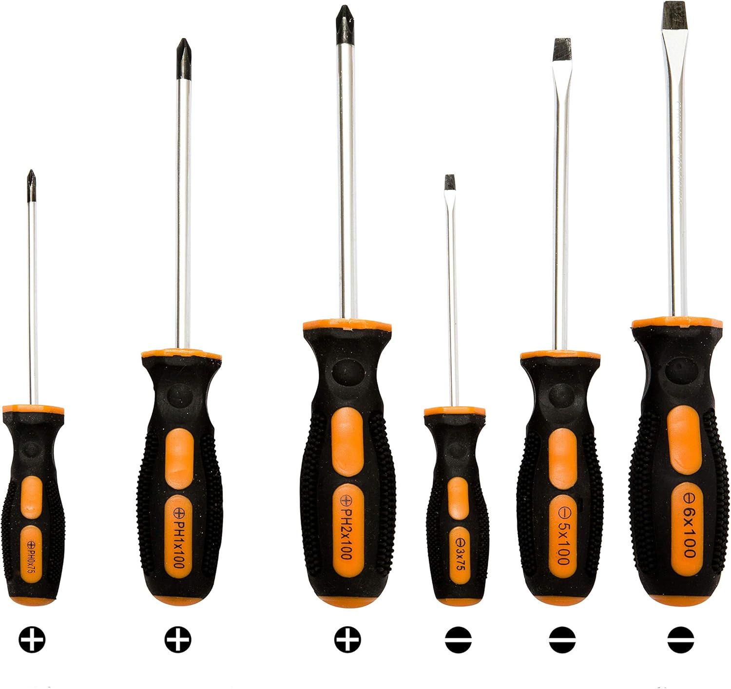 Schraubendreher Set 6-tlg - Magnetischer - Schraubenzieher Satz mit Schlitz und Kreuzschlitz - PH 3 Größen - SL 3 Größen - Soft Grip Griff, Robuster Chrom-Vanadium-Stahl Screwdriver Set