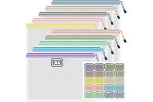 Umriox Mesh Zipper Pouch with Labels, Mesh Bags with Zipper, A4 Size 10 Colors in Plastic Waterproof Zipper Bags for Organization Craft Projects Office Supplies Travel Puzzles