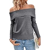 Vaziro Women's Off Shoulder Knit Sweater Long Sleeve Pullover, Fall Winter Oversized Ribbed Jumper Loose Casual Sweaters