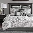 Madison Park Odette Cozy Comforter Set Jacquard Damask Medallion Design - Modern All Season, Down Alternative Bedding, Shams, Decorative Pillows, King(104 in x 92 in), Silver 8 Piece
