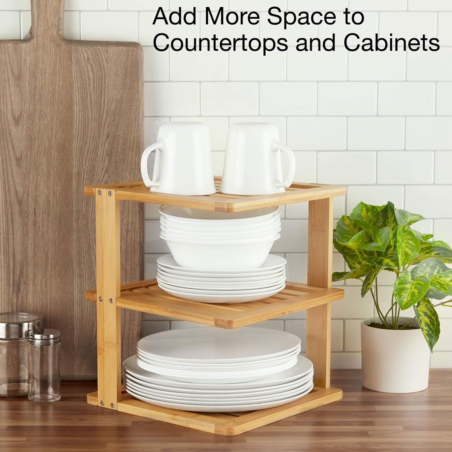 Bamboo Corner Shelf - 3 Tier 10 x 10 inch and 11.5 inches high. Kitchen Cabinet Organizer - Pantry Organization and Storage - Bathroom Countertop Shelves: Kitchen & Dining