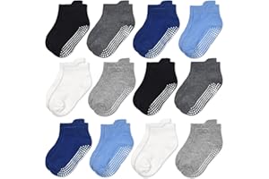 GRPSKCOS Non Slip Toddler Baby Socks 12 Pairs Anti Skid Ankle Socks for Girls Boys Grips Sock for 0-7 Years Children