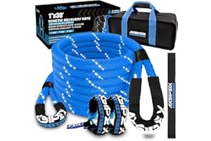 AXSIPEIX Kinetic Recovery Rope Kit (Reflective), 1in x 30ft 48,500Lbs, 35% High Elasticity, w/ 2 Soft Shackles, 16,166Lbs Work Load Limit for 4x4 Offroad Vehicle (Deep Blue)