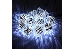 KEPATO Disco Ball String Lights 6.5FT 10 LEDs 70s 80s Mini Mirror Disco Ball Ornaments Battery Operated String Lights Decorations for Disco Themed Party Decorations