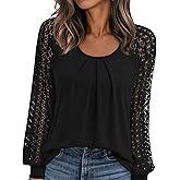 PRETTYGARDEN Womens Long Sleeve Shirts Lace Tops 2026 Spring Fashion Outfits Dressy Casual Blouses Work Clothes