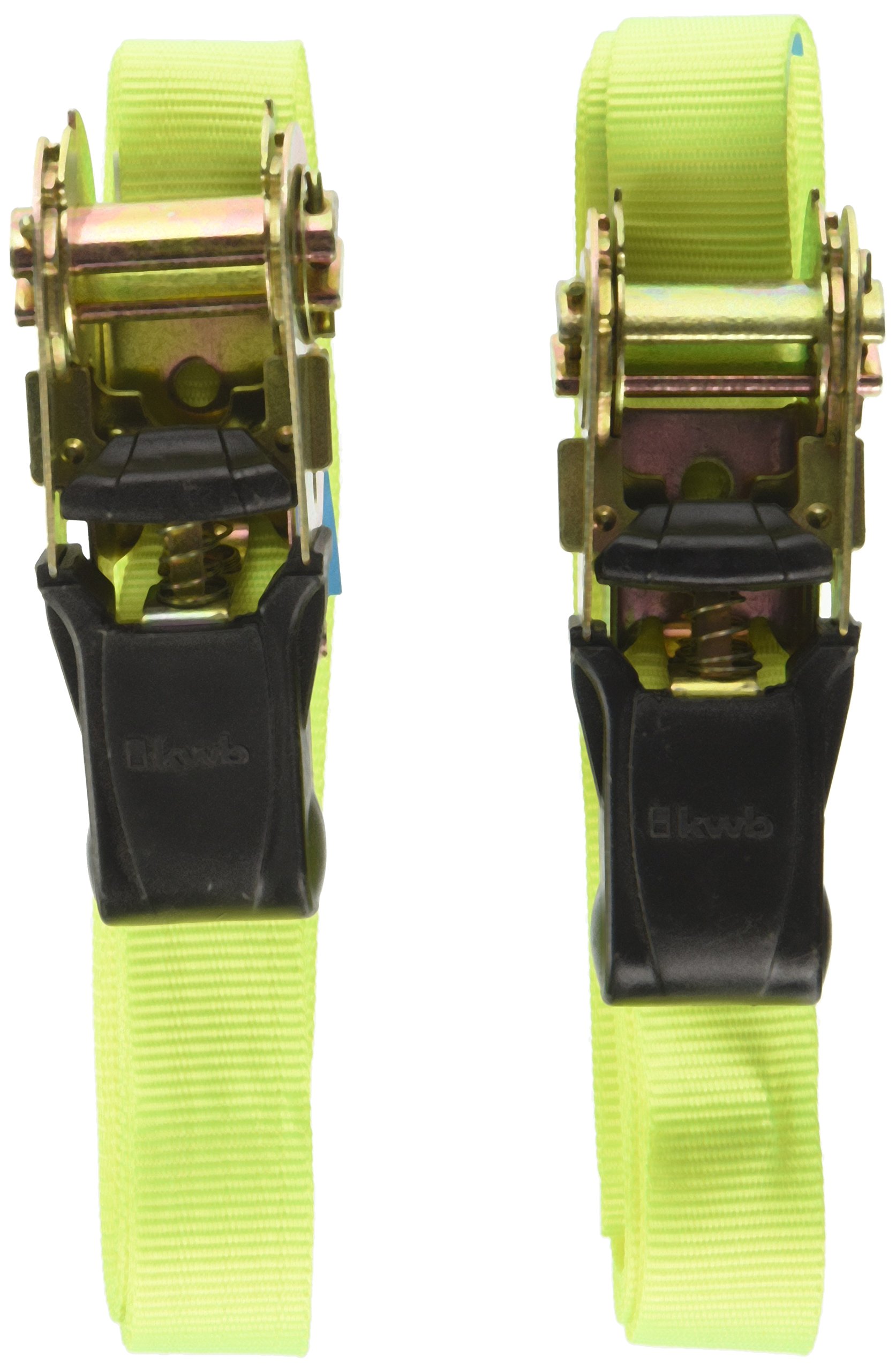 kwb 2X Lashing Straps 5 M X 25 Mm, Made Of Hard-Wearing Polyester Strap, With Comfort Release and Test Plate, Plastic Coated Tension Ratchet, With 2 Hooks, Tüv / Gs Tested