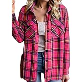 Zeagoo Womens Button Down Flannel Shirts Long Sleeve Plaid Blouses Lightweight Business Dressy Casual Top with Pockets