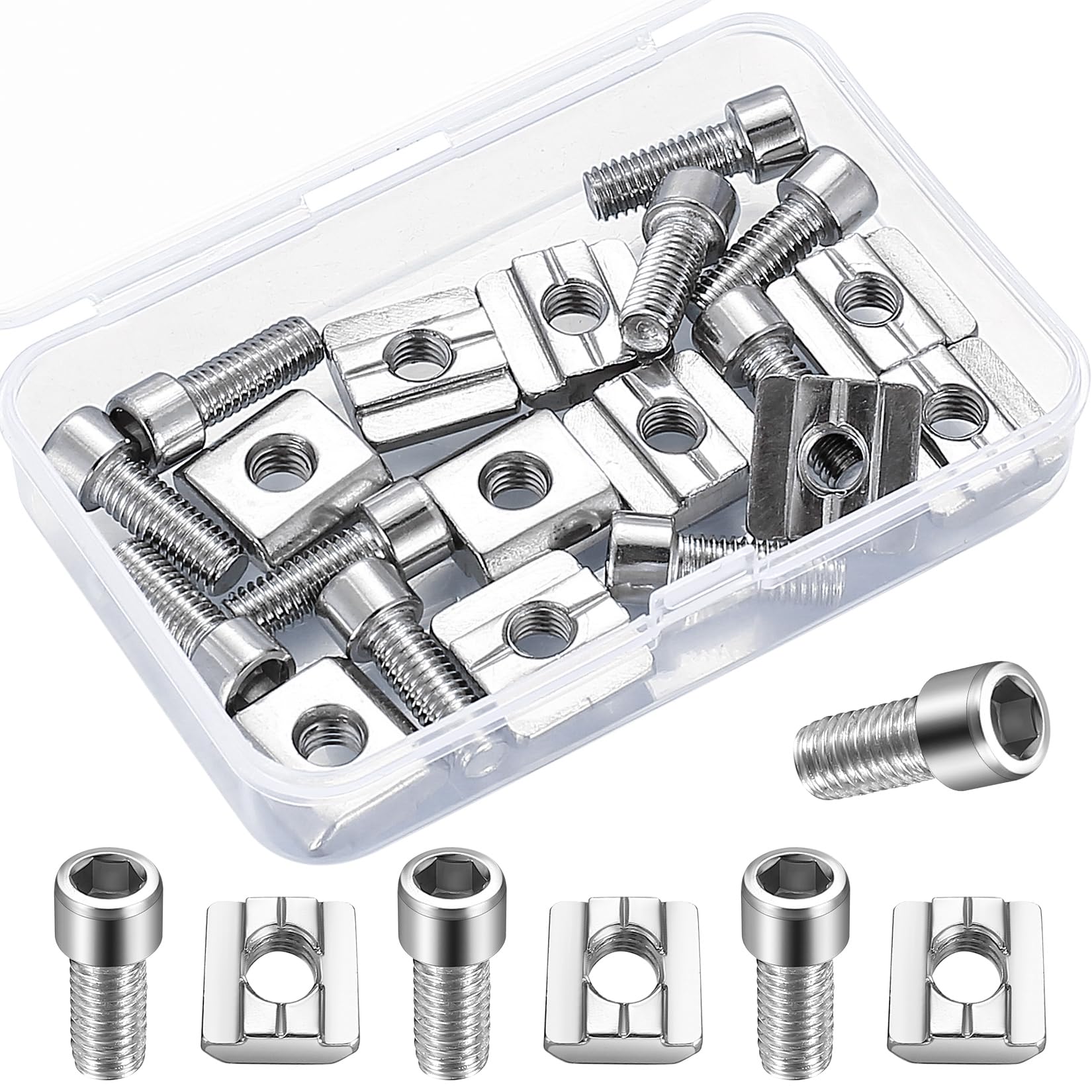 Roll-in Spring T-Nuts, 10 Pcs M6 T-slot Bolts and Nuts, Metal Profile 8mm T Slot Nuts and Bolts, T Track T Nuts and Bolts for 3030 Aluminum Profile - M6