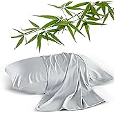 2 Pack Cooling Pillowcases for Hot Sleepers & Night Sweats, 400 TC Bamboo Viscose Pillow Protectors, Zippered Pillow Cases King Size, Breathable Silky Soft Pillow Covers, Gray, 20x36