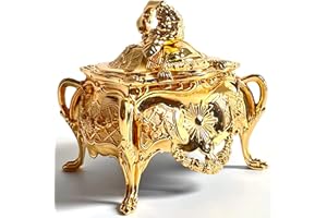 Truewon Metal Jewelry Chest Grapevine Handle Country Style Box Trinket Storage Ring Case Treasure Keepsake Gift for Girl (Golden, Medium)