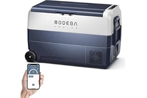 BODEGACOOLER 12 Volt Car Refrigerator,53 Quart Portable Car Freezer Fridge Bluetooth Control,(50L) -4℉-68℉ Electric Cooler 12/24V DC and 100-240V AC for Travel,Camping,RV,Boat Road Trip Tailgating
