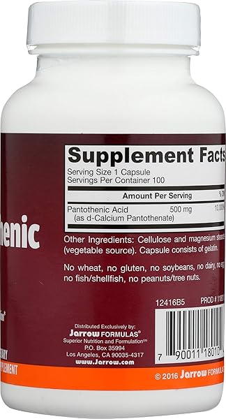 JARROW FORMULAS, PANTOTHENIC ACID B5, 100 CAPS