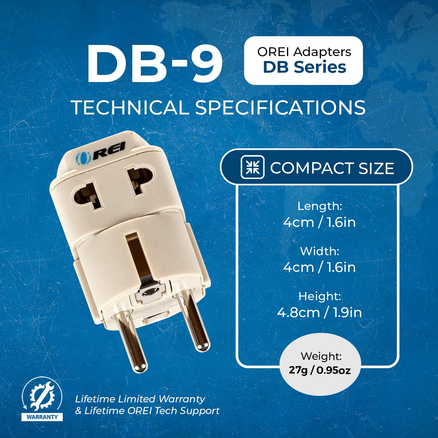 OREI European Power Adapter Plug, Perfect for Travel To Europe, Germany, France, Spain, Norway, Korea - Universal Socket - Type E/F Outlet - 2 Inputs - Safe Grounded Connection