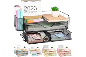 gianotter 3 Tier Desk Drawer Organizer, Office Desk Organizers and Accessories with 2 Pen Holder, Desk Accessories & Workspace Organizers for Home Office Supplies (Black)