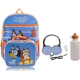 Bluey Backpack With Lunch Box for Kids | Insulated Lunch Bag Lunch Box for Boys, Girls, Toddlers | Backpack for School and Reusable Lunchbox with Matching Headphones and Water Bottle