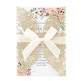 Maffily 50pcs Gold Glitter Laser Cut Invitation