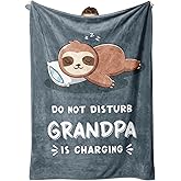 Funny Gifts for Grandpa, Grandpa is Charging Sloth Blanket, Grandpas Birthday Gift, Grandpas Gifts from Grandkids for Fathers Day Christmas, Soft Sloth Blanket for Grandfather 60" x 50"