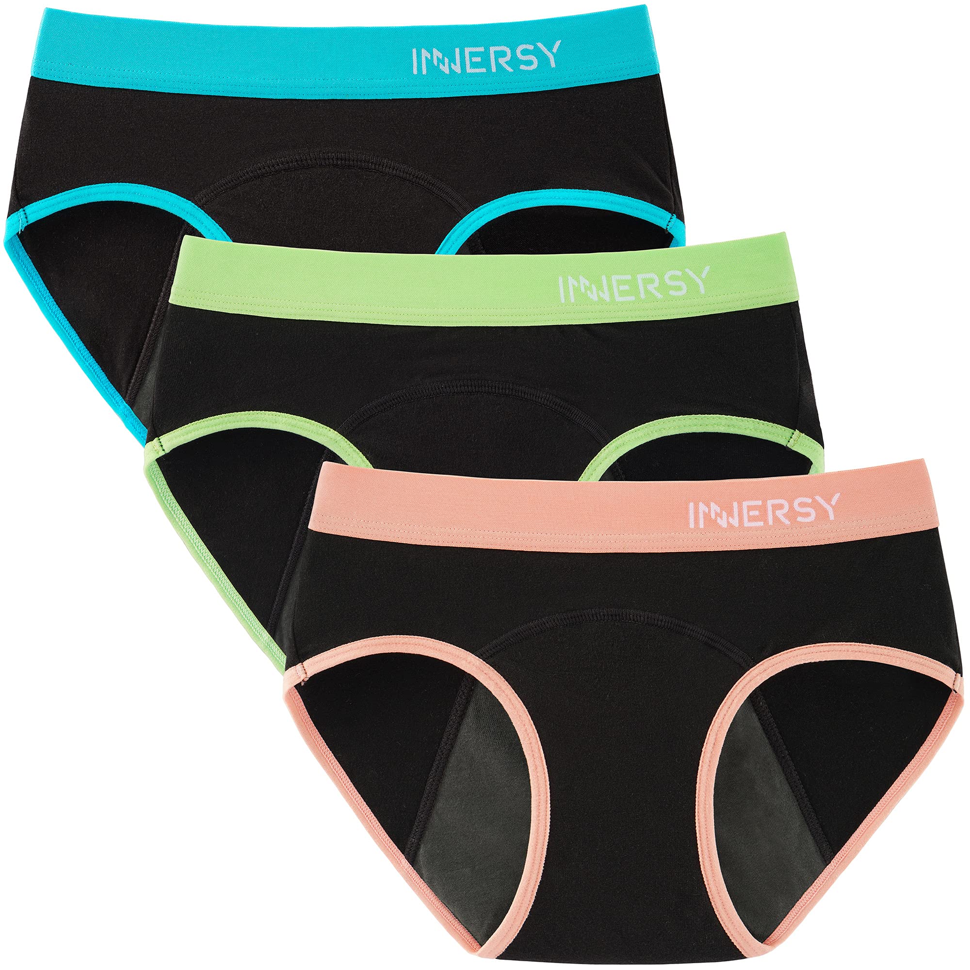 Photo 1 of INNERSY Period Underwear for Teens Girls Cotton Leak-Proof Menstrual Panties 3-Pack(Colored Black,L(12-14 yrs))