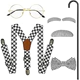 Horolam Kids Old Man Costume, Kids 100 Days of School Costume for Boys with Fake Beard Eyebrow Walking Cane Glasses Suspender