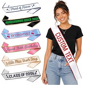 NOTIHAS Custom Satin Sash with Personalized Text, Party Sash for Birthday, Bachelorette, Graduation and Pageant, Custom Gift