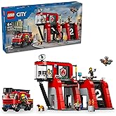 LEGO City Fire Station with Fire Truck Toy - Kids Toy Building Sets with 2 Fire Truck Attachments - Gifts for Boys and Girls,