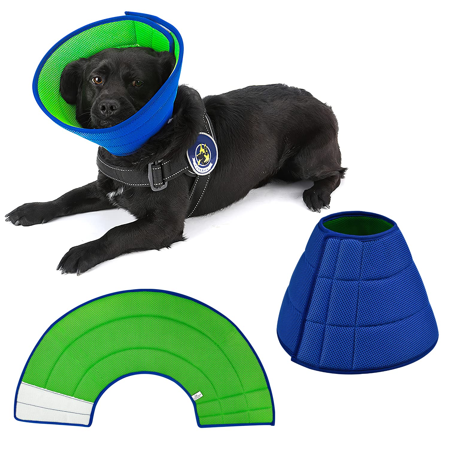 Breathable Mesh Elizabethan Collar, Soft Adjustable E-collor For Pet Dogs Cats Rabbit Quicker Healing Anti-Bite Anti-Lick Easy Eat and Drink(Blue Green)