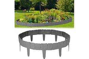 BIUEUS Landscape Edging Border, Garden Edging Border, No Dig Gray Stone Effect Plastic Lawn Edging Border with 20 pcs for Outdoor Garden Balcony Yard Walkway (Gray)