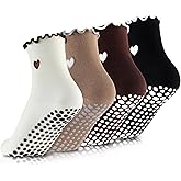 Skicuff Cute Pilates Socks with Grips for Women, Non Slip Ruffle Yoga Socks for Barre Ballet Barefoot Workout