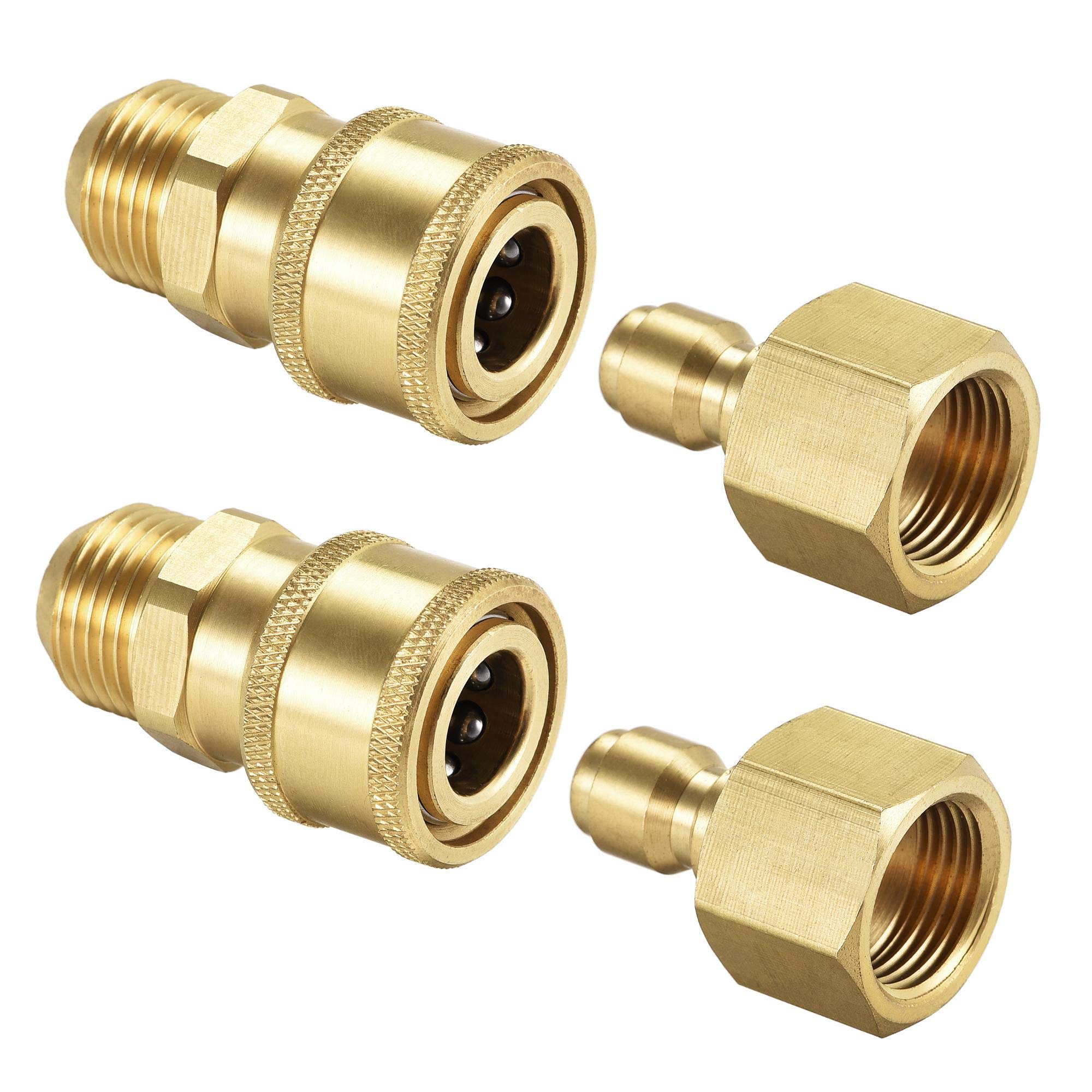 sourcing map Garden Hose Brass Quick Connect Set Fittings M18x1.5 Male & M18 Female Thread Water Hose Connectors Pressure Washer Adapter, 2 Sets