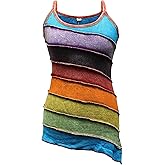 Shopoholic Fashion Women Stonewashed Rainbow Striped Hippie Boho Summer Tank Top