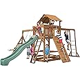 Creative Playthings Spring Hill Wooden Swing Set with Monkey Bars (Made in The USA), Includes Kids Climbing Wall, Monkey Bars, Playground Swings and Slide,15 x 20 x 11 ft