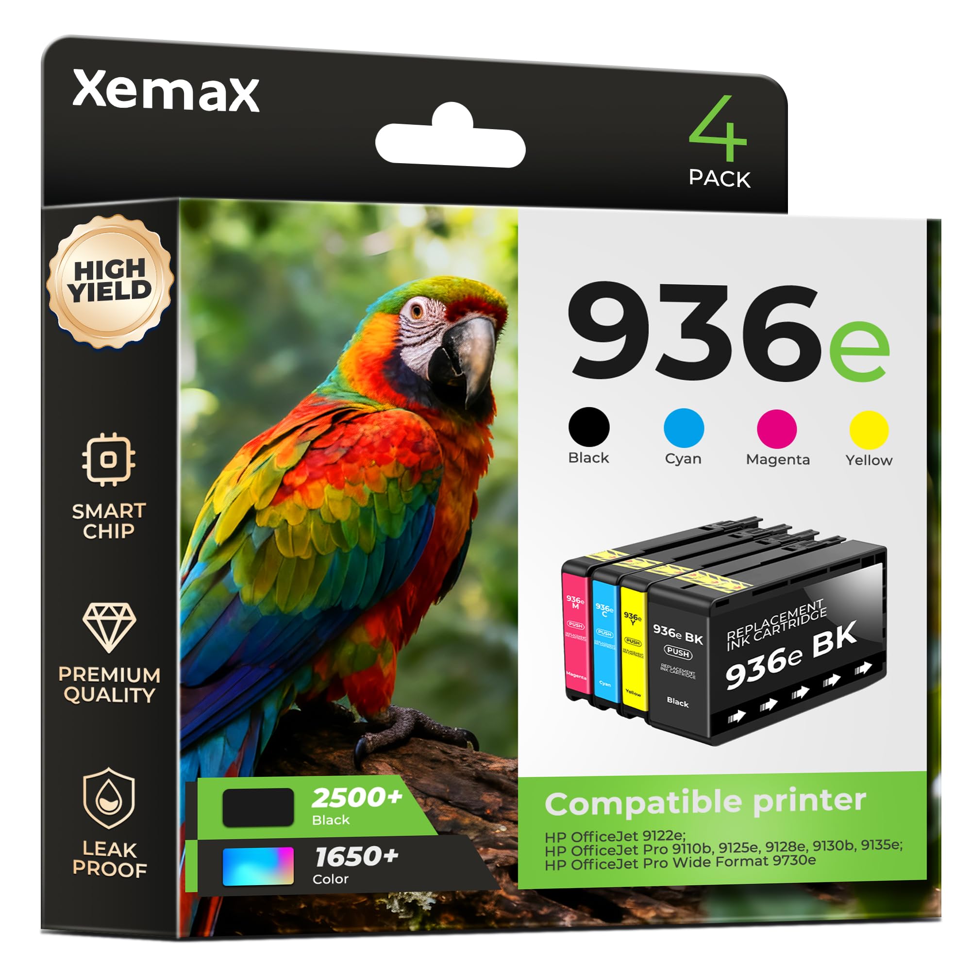 Photo 1 of 936e Ink Cartridges 4 Pack (7450 Pages) Compatible with OfficeJet Pro 9125e 9135e for HP 936e 936XL 936 Ink Work for OfficeJet 9122e Pro 9110b 9125e 9128e 9130b 9135e OfficeJet Pro Wide Format 9730e