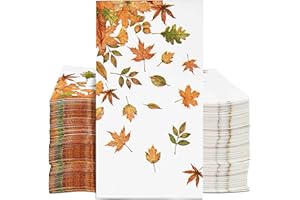 GIFT BOUTIQUE 100 Pcs Thanksgiving Fall Leaves Guest Napkins Disposable Harvest leaf Hand Paper Towels Autumn Dinner Guests Towel Holiday Party Decorations