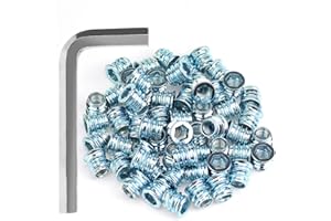 HELIFOUNER 50 Pieces 5/16"-18 x 13mm Threaded Inserts With Hex Wrench, Wood Inserts, Blue Zinc Plated Carbon Steel for Wood Furniture Screw