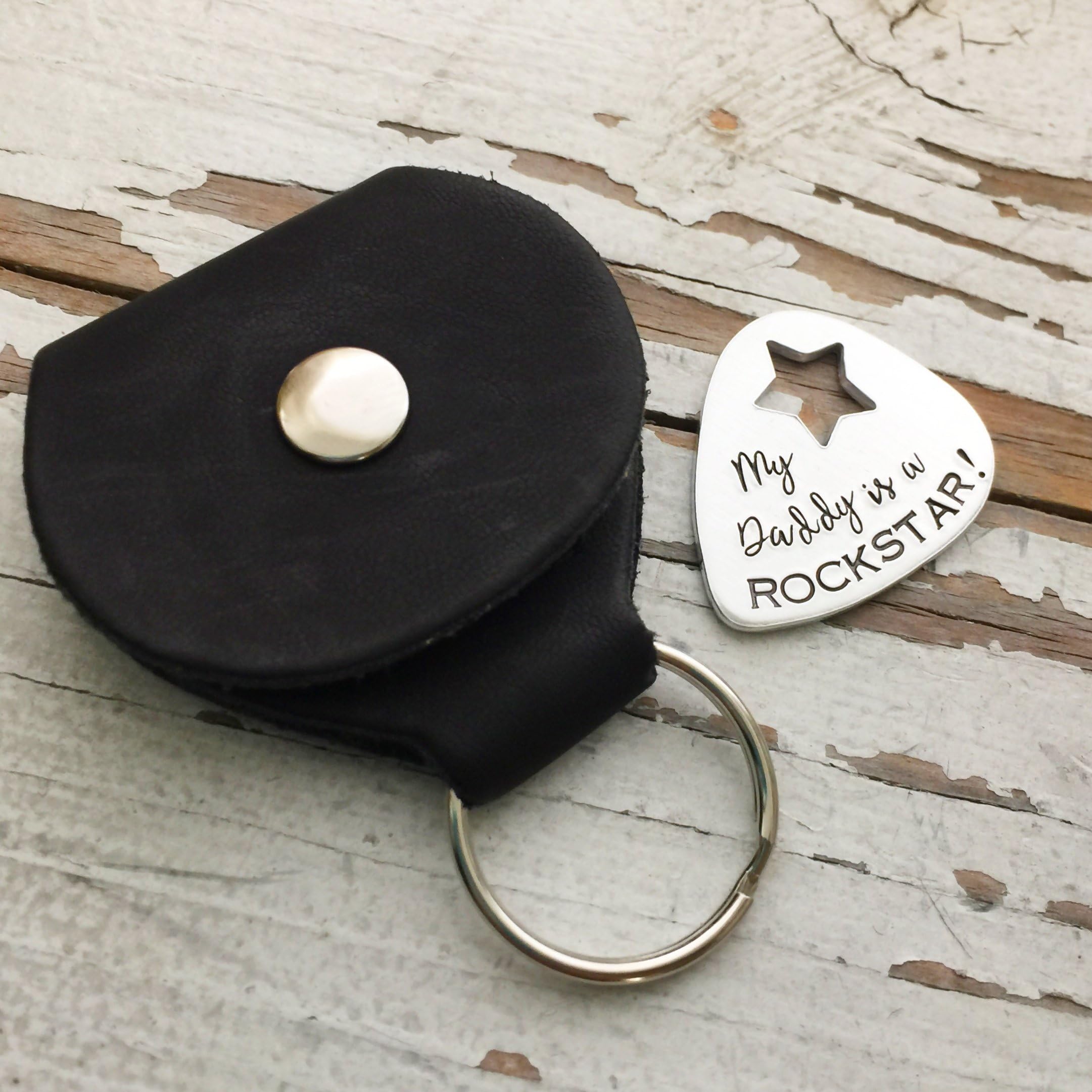 Hand Stamped My Daddy is a Rockstar Guitar Pick and Case Plectrum Father's Day Gift