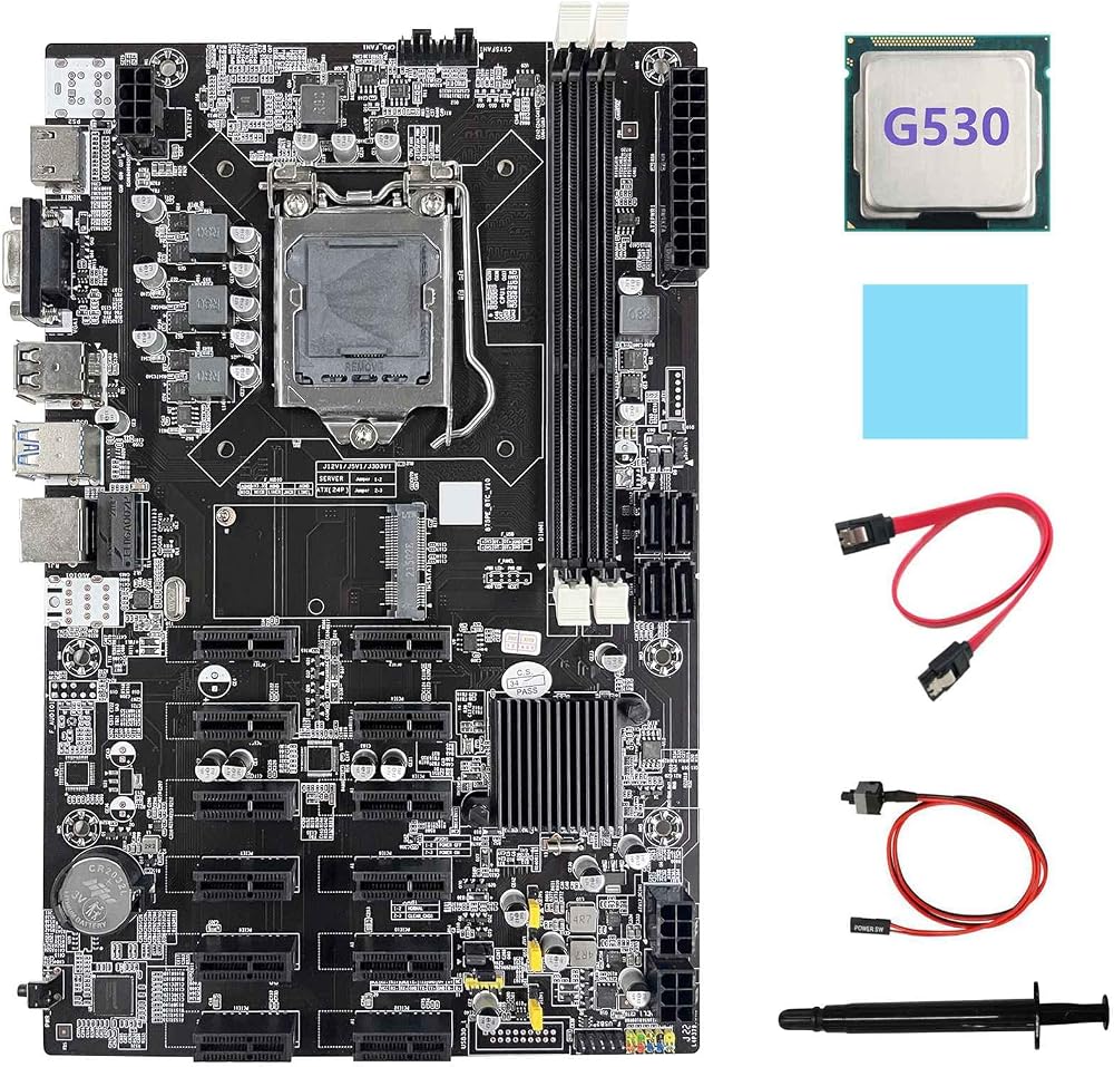 Lodokdre B75 12 PCIE ETH BTC Mining Motherboard G530 CPU Cables Thermal Kit