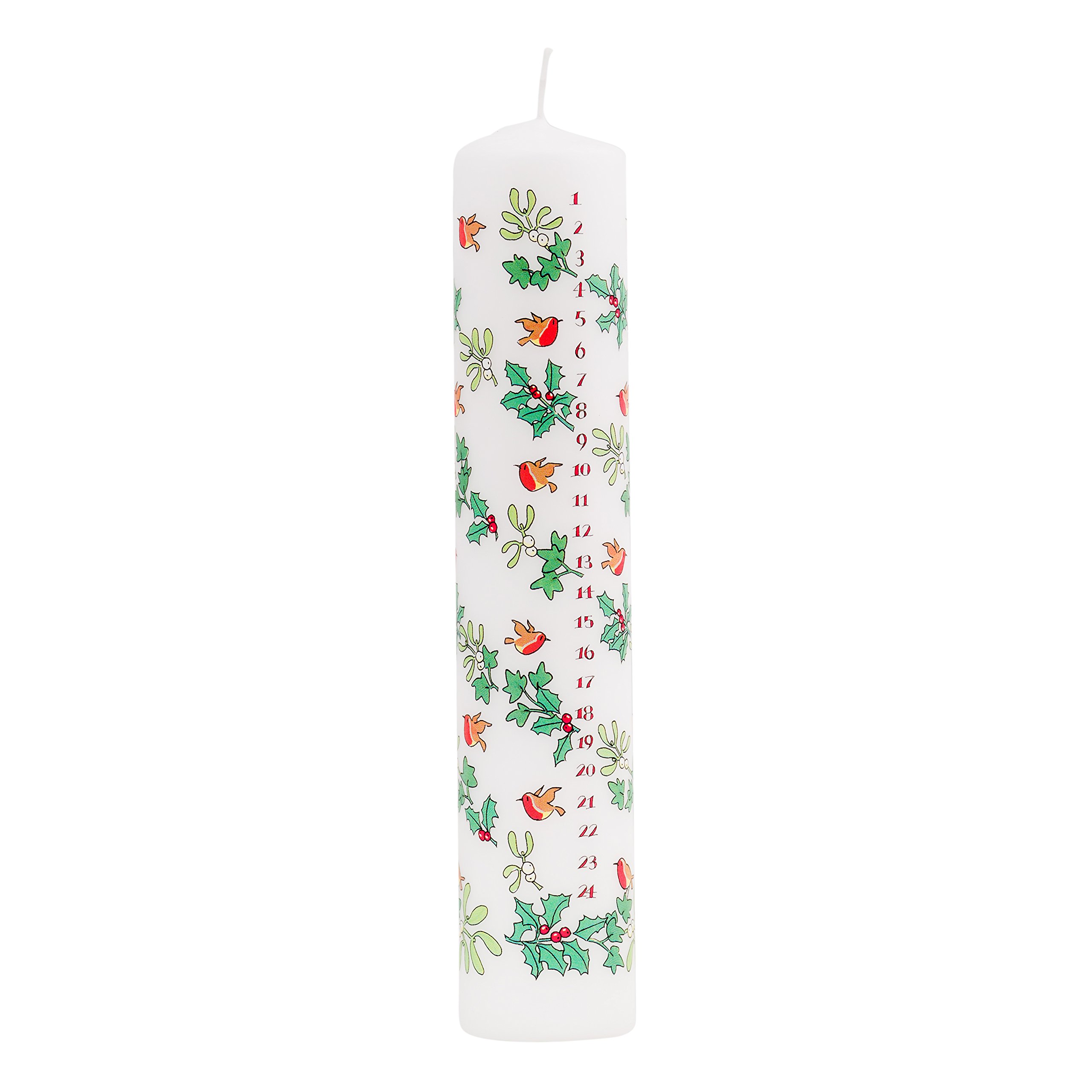 Alison Gardiner Holly and Ivy Wax Christmas Advent Pillar Candle 50 Hours Burn Time 4.5 cm x 25.5 cm