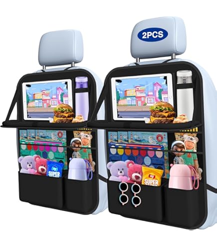 Backseat Organizer-Car Seat Organizer For Kids Car Kick Mat Seat Back Protector Back Seat Car Organizer Over The Seat Protector Back Of Driver Seat For Kid Snacks, Toys, Travel Accessories, 2 Pack