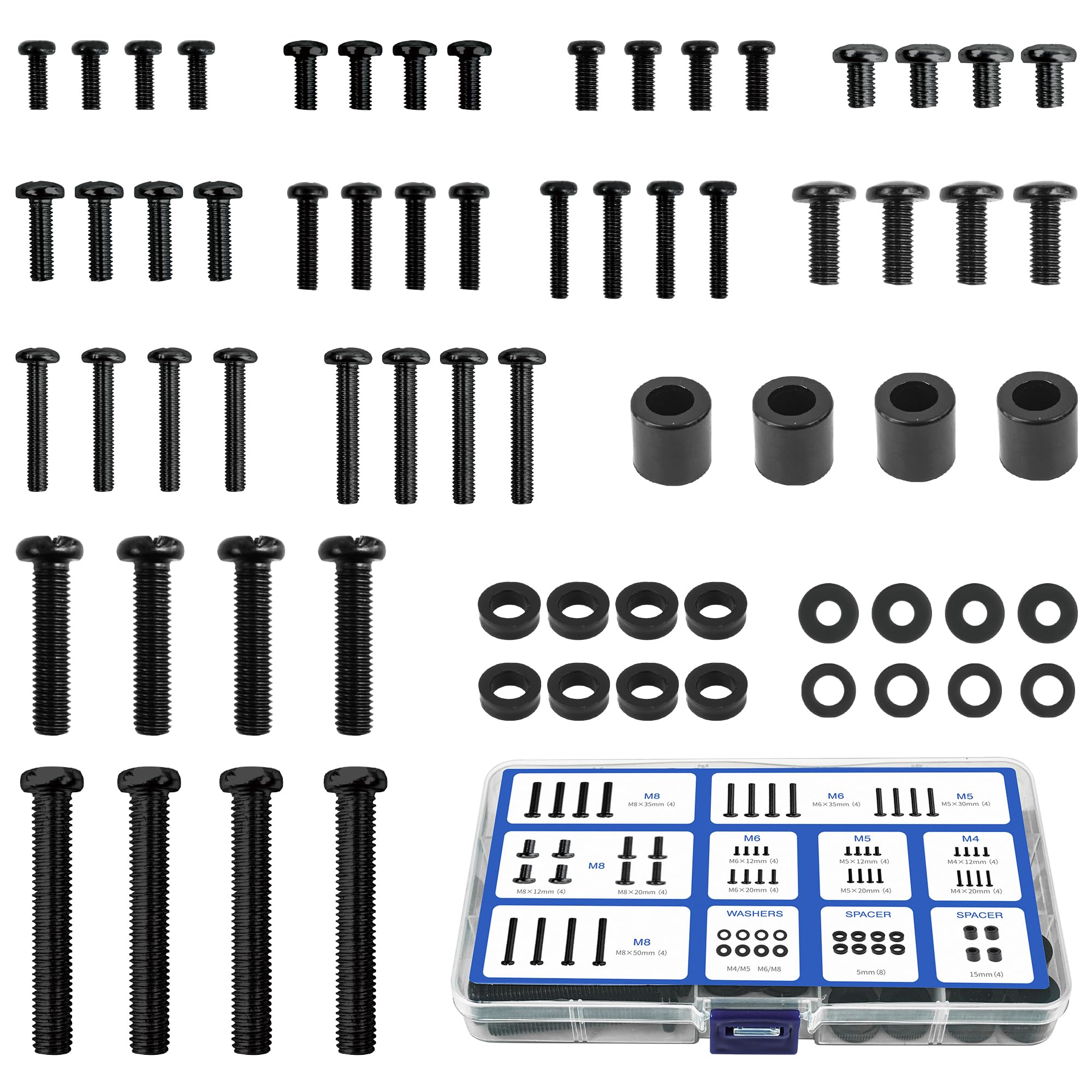 Digank TV Bracket Screws, 68pcs M4, M5, M6, M8 Universal VESA Screws, Washers & Spacers for Most TV Stand, Mount & Bracket