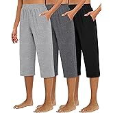 Huukeay 3 Pack Women's Capri Sweatpants, Cozy Wide Legs Cropped Capri with Pockets, Lounge Jogger Pants Workout Yoga Solid