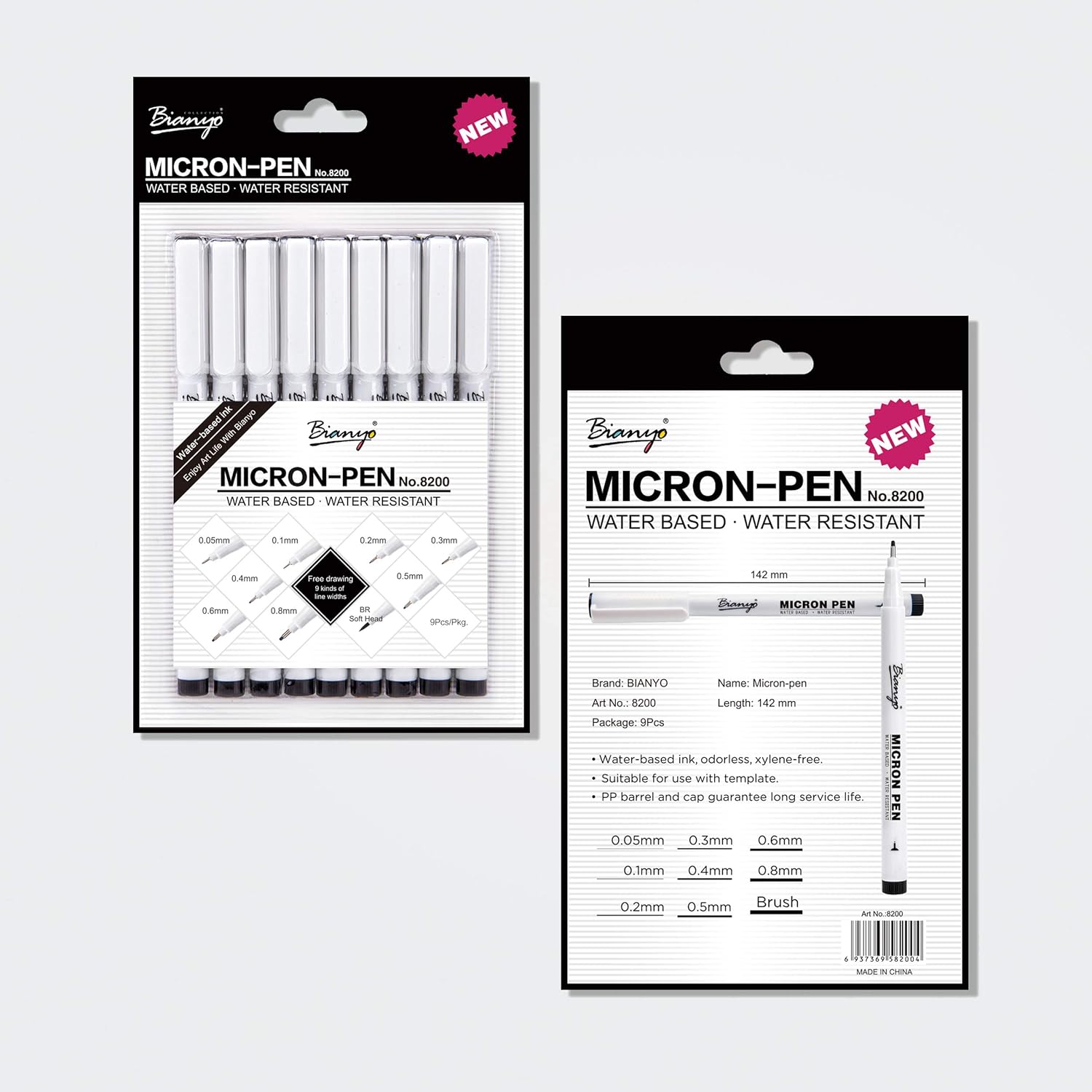 Bianyo Black Micro-Pen Fineliner Ink Pens, Water Resistant Archival Ink Pens for Watercolor Paint, Designing by Art Marker, Comics, Lettering, Journals, Illustration, Graphics, Sketching, Set Of 9 : Office Products
