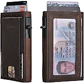 SparkMark Minimalist Pop Up Wallet for Men | RFID Blocking Credit Card Holder Wallet | Mens Wallet Slim Front Pocket Metal Case with Gift Box (Genuine Full Grain Soft Leather)