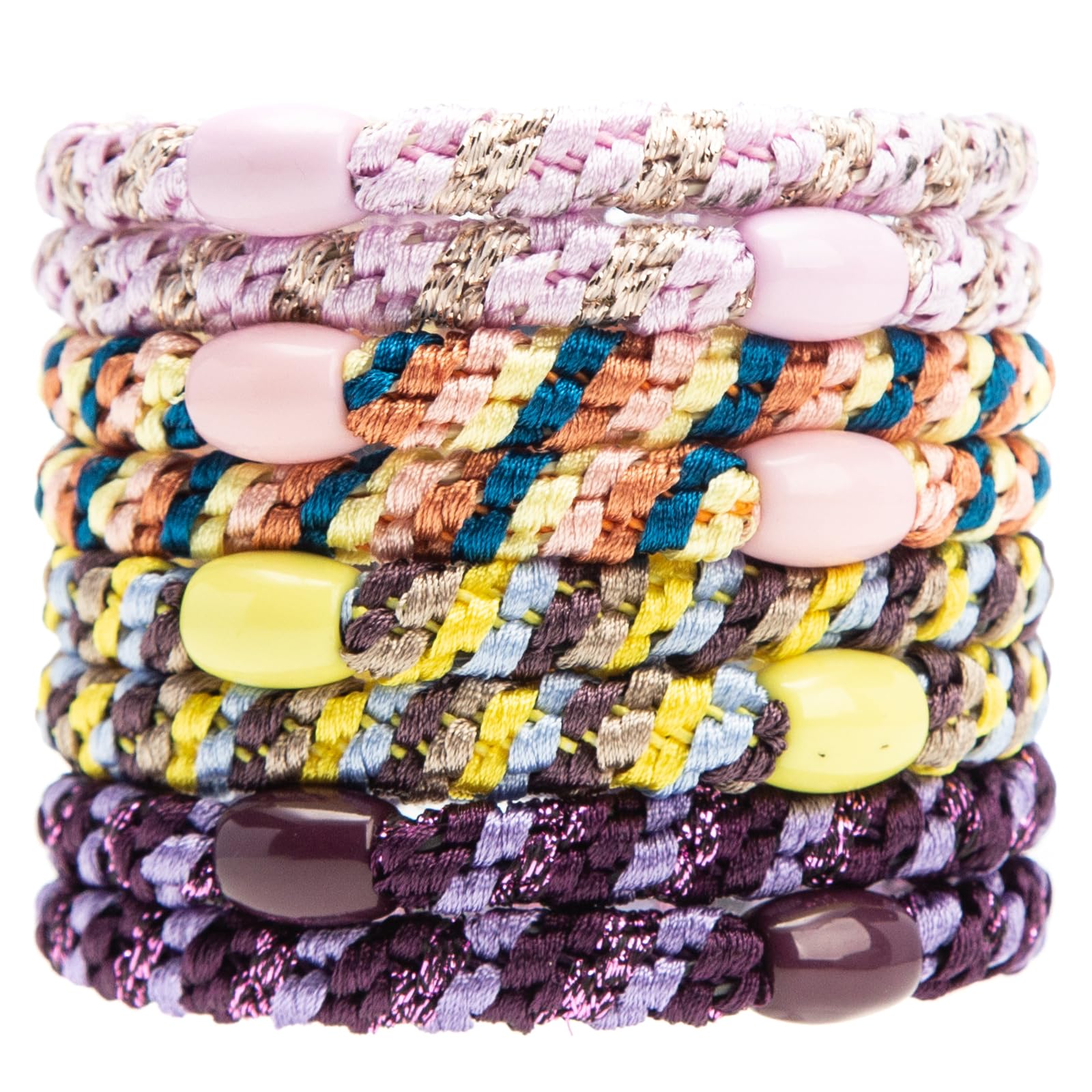 AXEN 8PCS Elastic Hair Tie for Women Girls, Cotton Bands Soft Woven Ponytail Holders for Thick Hair and Curly Hair, Double Mixed Colors 2 — image 1