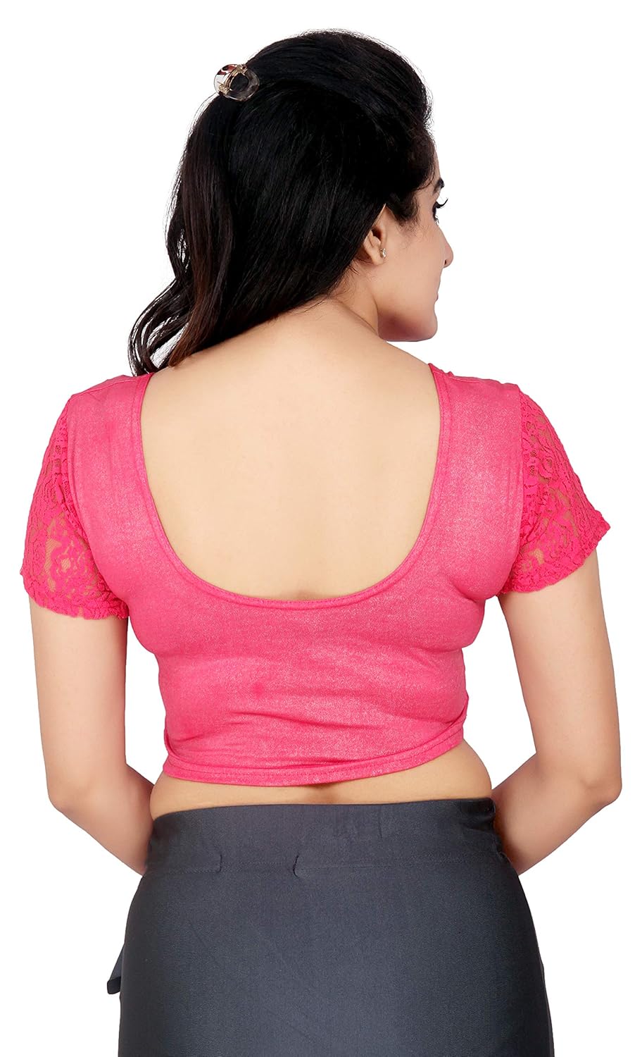 carrel women lycra fugi foil fabric round neck half sleeves blouse