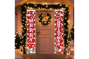 Idefair Merry Christmas Banners with Led String Lights,Christmas Door Decorations Outdoor Indoor New Year Welcome Red Xmas Porch Sign Hanging for Home Wall Holiday Party Decor(Color Lights)