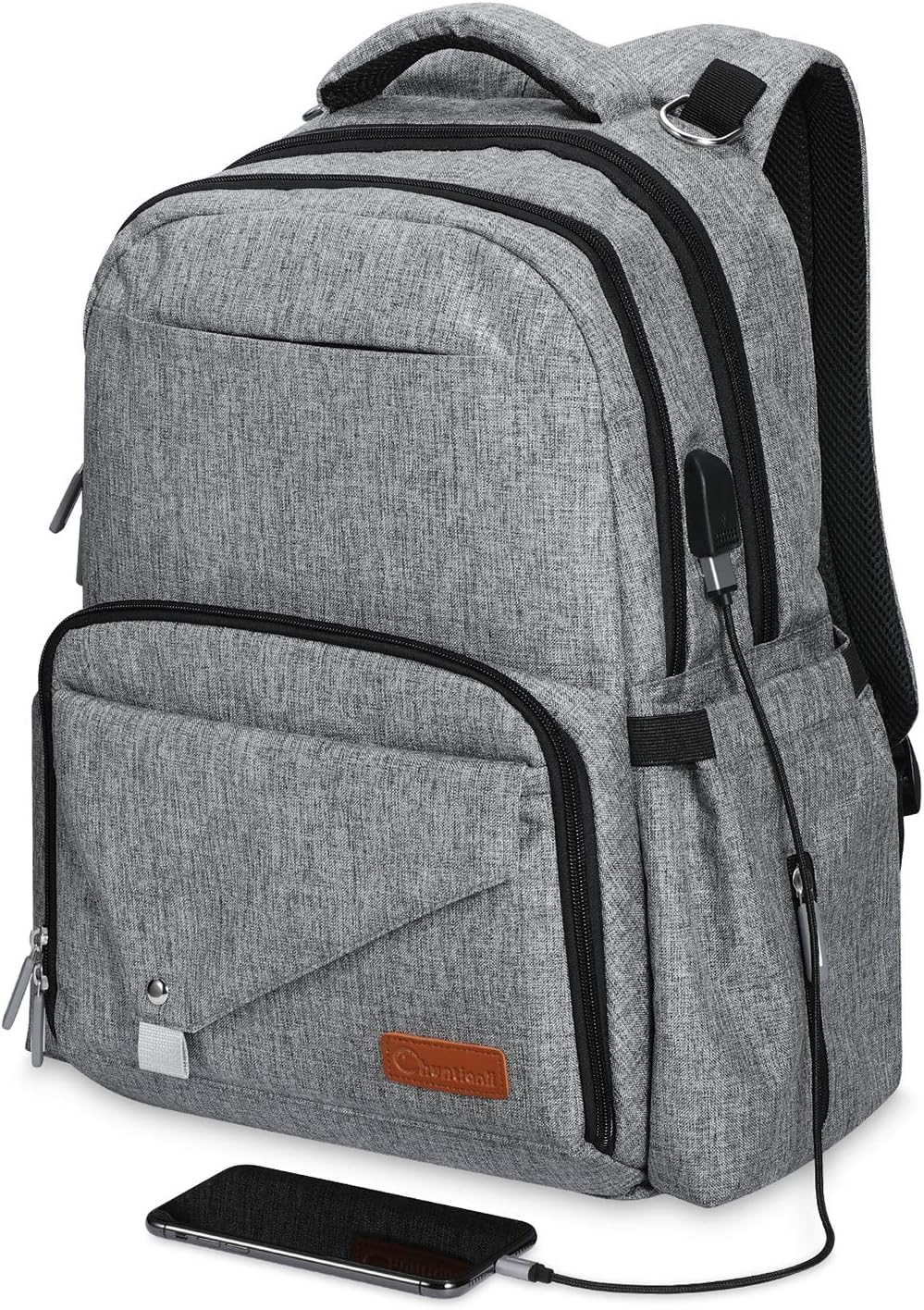 Diaper Bag Backpack,Chuntianli Multi-Function Travel Back Pack Large Maternity Baby Nappy Changing Bag Organizer,Waterproof/Durable,with USB Charging Port/Insulated Holder Pockets/Stroller Strap, Gray