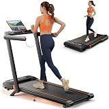 Acezoe Foldable Treadmill with 10% Incline, 2.5HP Walking Pad with Handle Bar, 300 lb Capacity Treadmills, Under Desk Treadmill with App & Bluetooth Speaker, 0.6-10MPH, LED, P10Pro Black Orange
