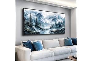 ERQINHUA Wall Decor For Bedroom Office Canvas Wall Art For Living Room Decorations Misty Forest Wall Paintings Tree Landscape Artwork Picture Modern Home Decor Ready To Hang Black Framed 20x40 In