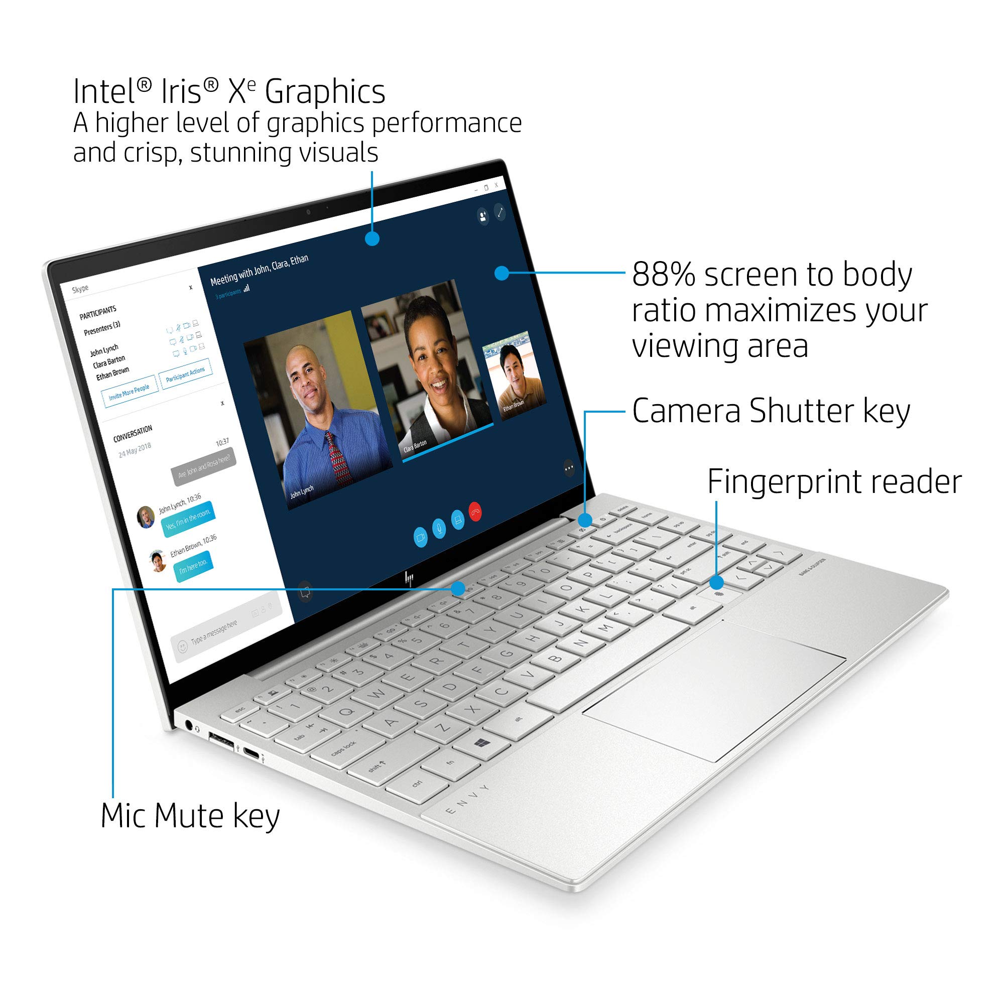 HP ENVY 13 Laptop, Intel Core i7-1165G7, 8 GB DDR4 RAM, 256 GB SSD Storage, 13.3-inch FHD Touchscreen Display, Windows 10 Home With Fingerprint Reader, Camera Kill Switch (13-ba1010nr, 2020 Model)
